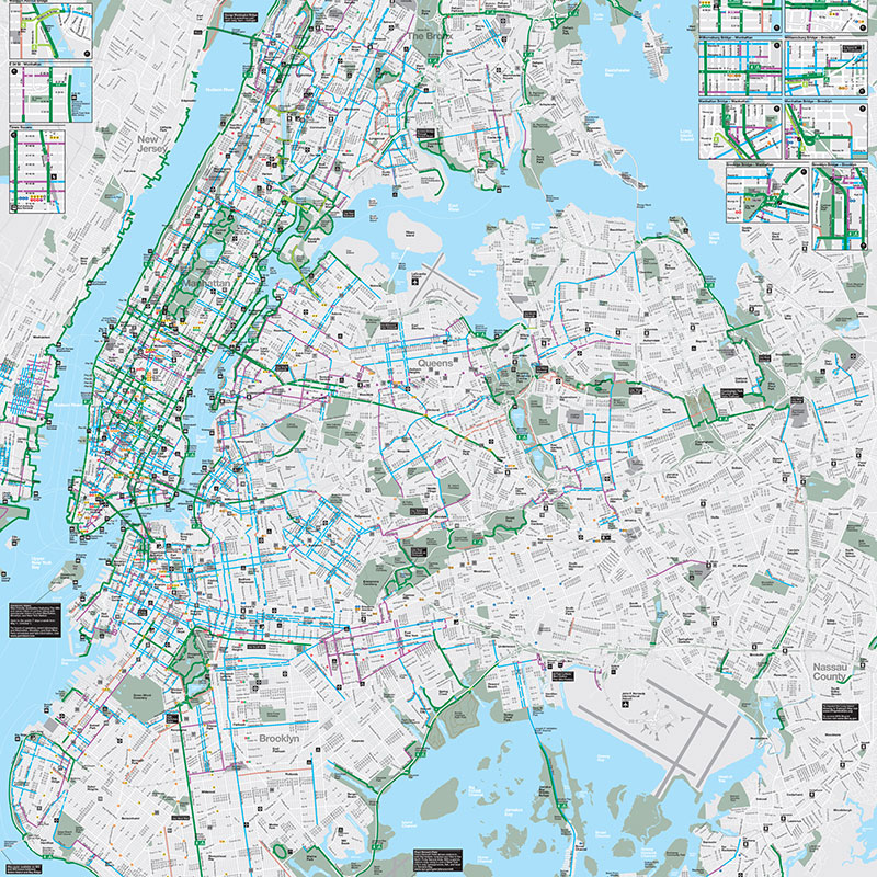 Map of New York City with bike routes.