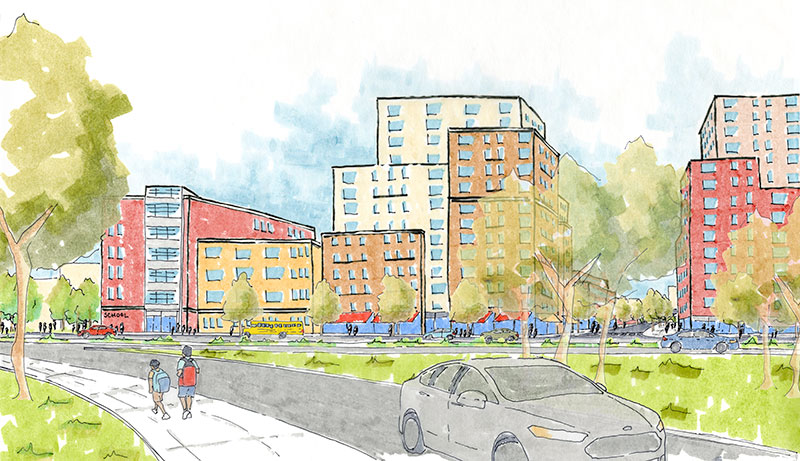 The City-owned Dinsmore-Chestnut site will be redeveloped with affordable housing, retail and community facility space.