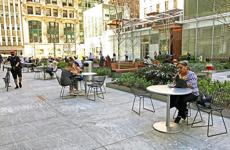 1095 Sixth Avenue: A plaza originally established by a special permit in 1969, and modified in 2011 in greater accordance with the current standards