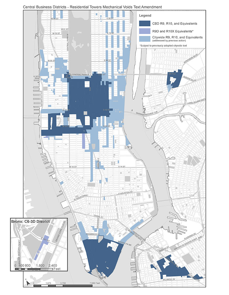 Central Business Districts: Residential Tower Mechanical Voids Policy Change Map