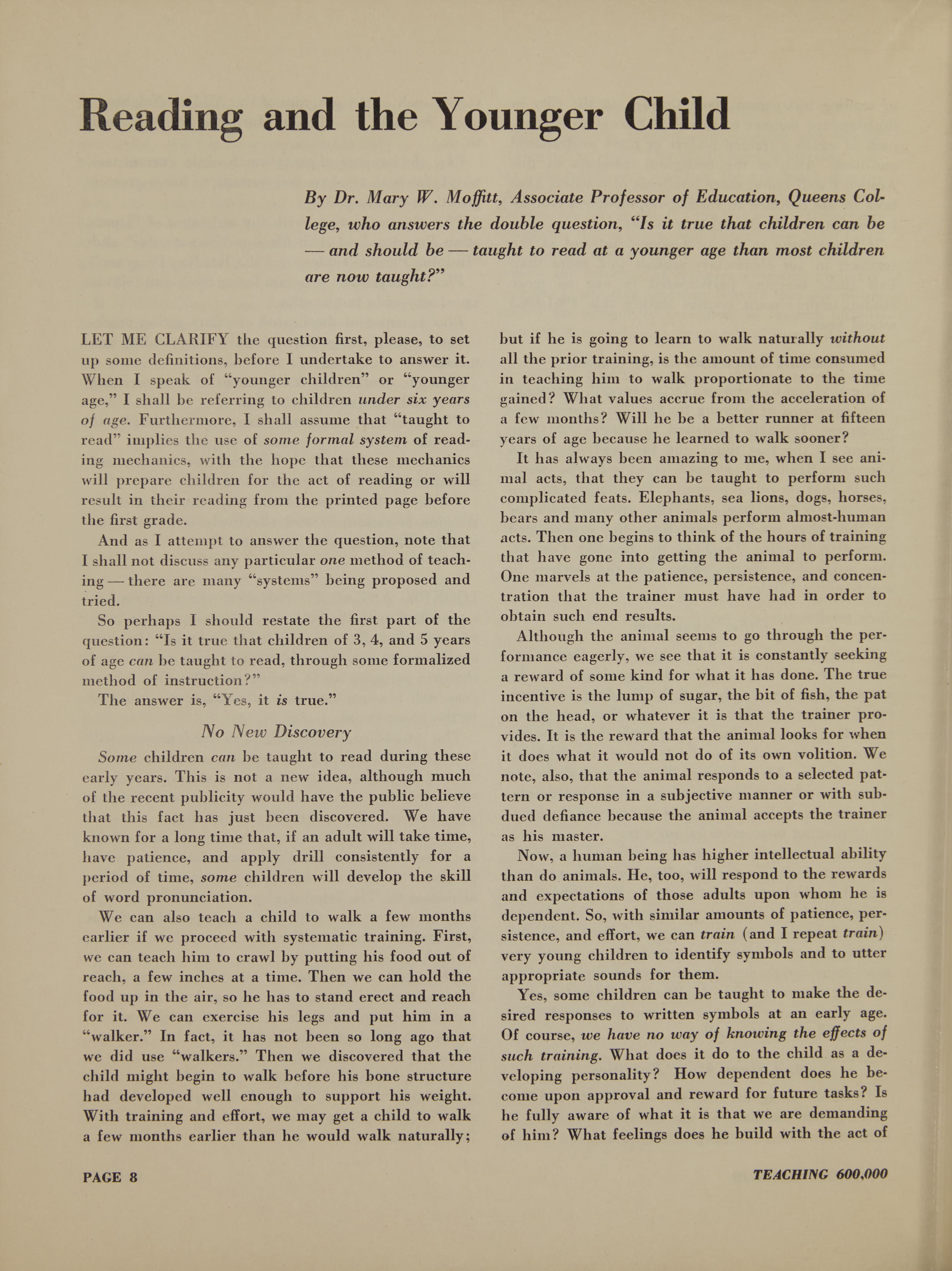 Single text page of the talk Reading and the Younger Child presented in 1962.