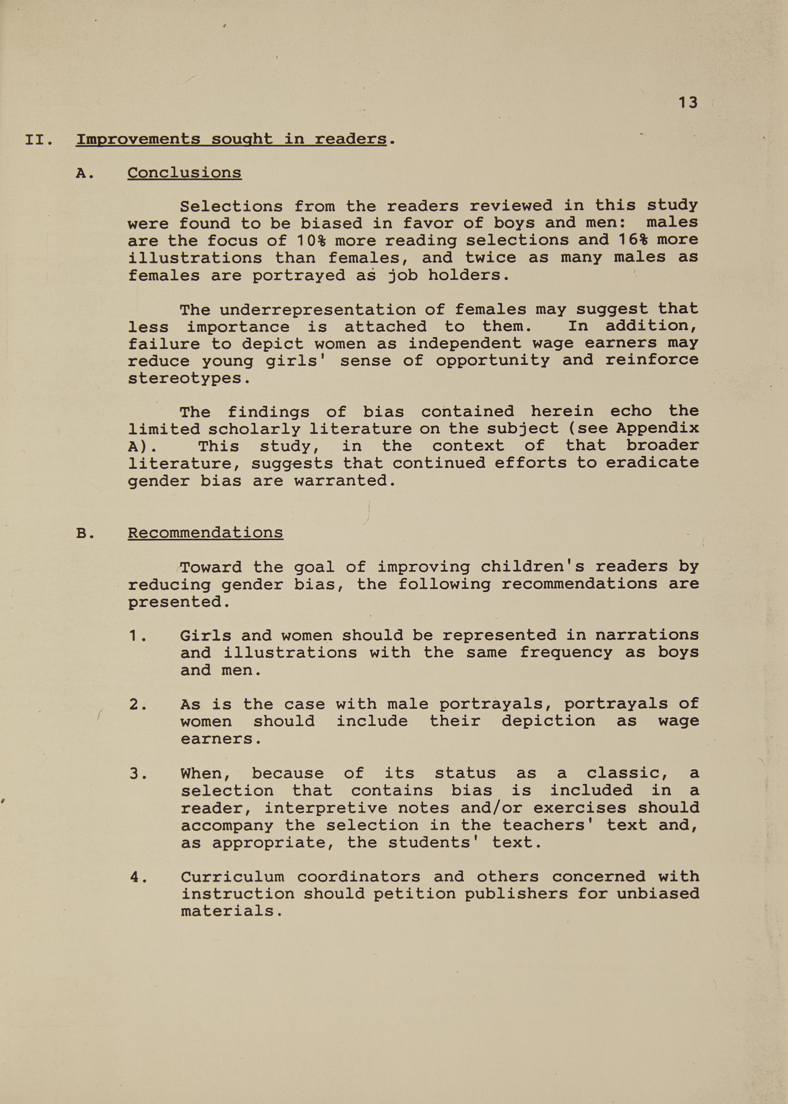  Single text page from the Comptroller's report in 1991 containing a summary of the conclusions and recommendations from the researchers.