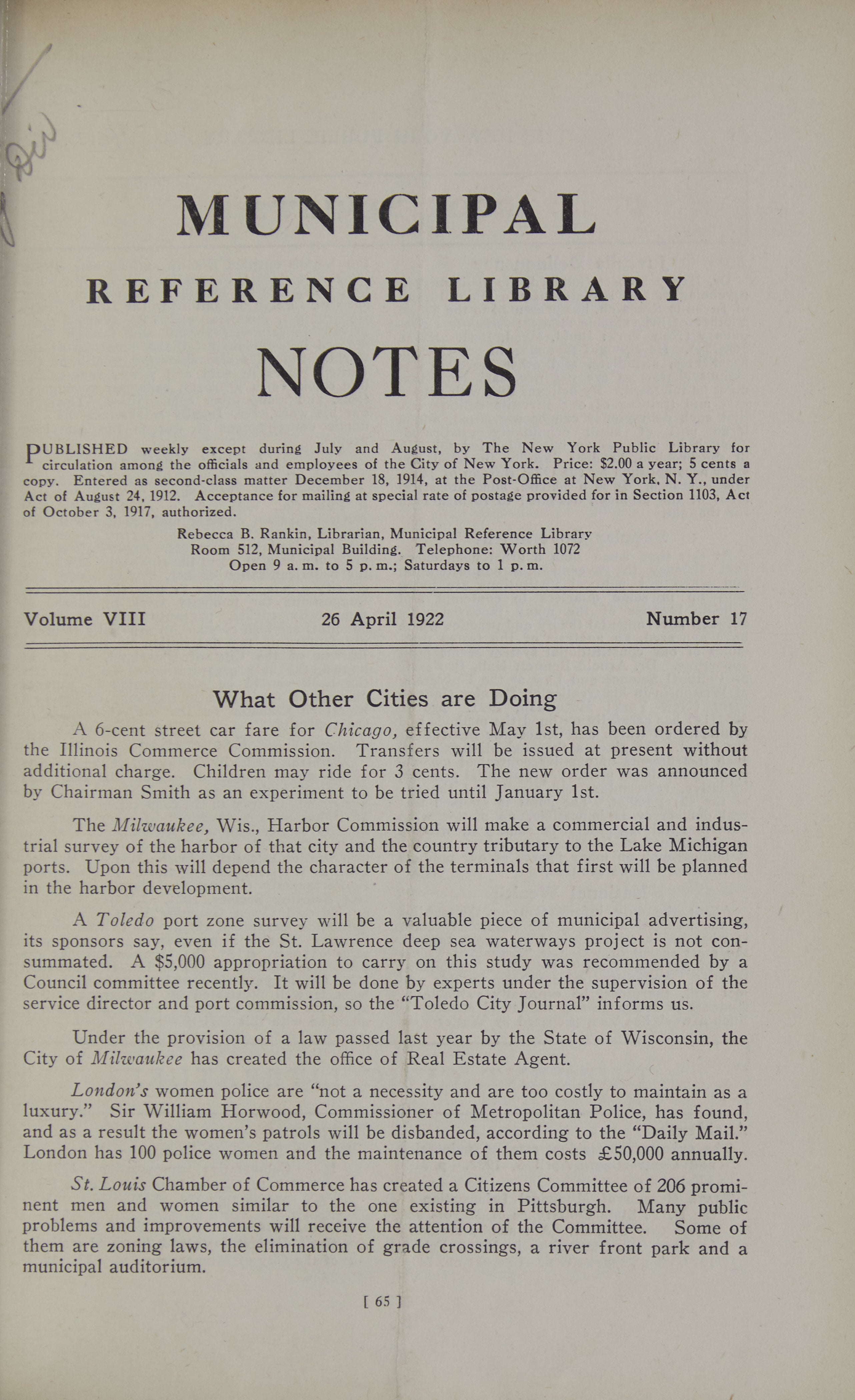 Reprint of the title page for the article What Other Cities are Doing