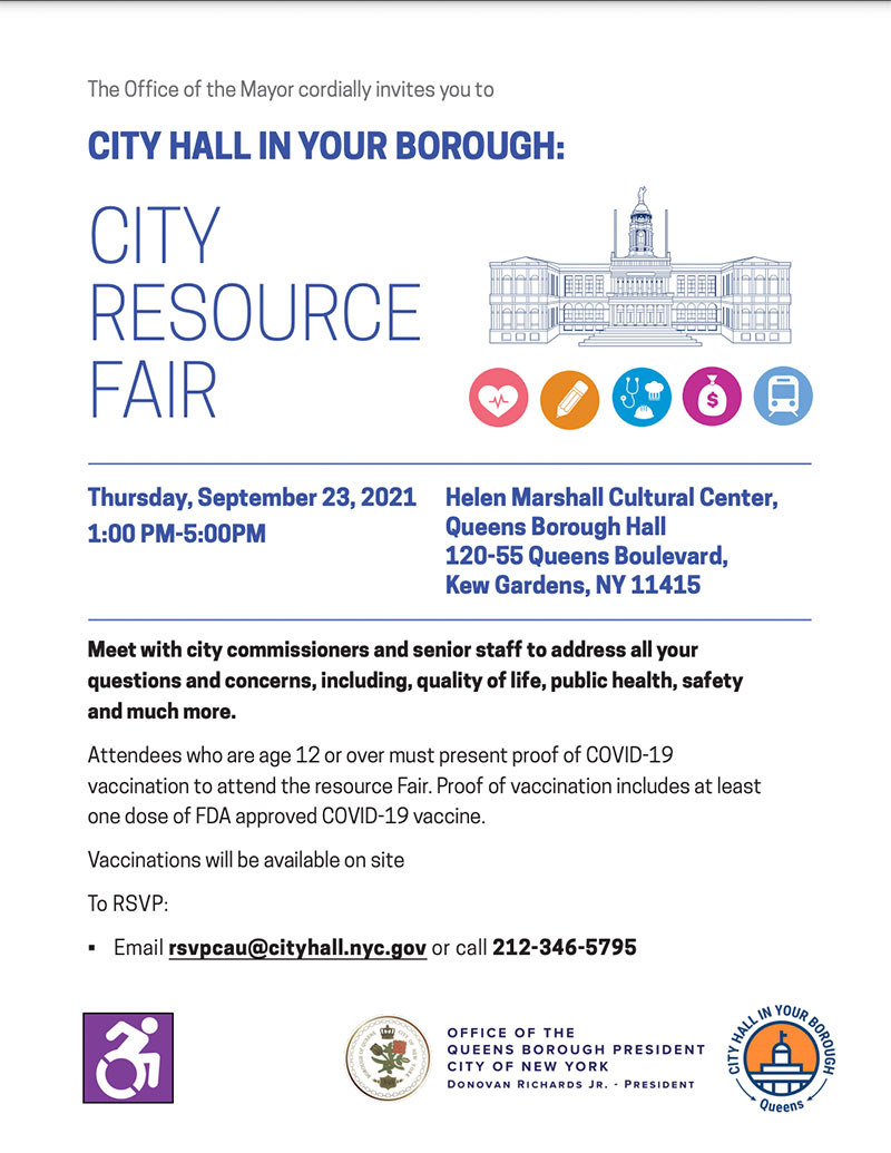 City Hall in Your Borough: City Resource Fair - Thursday, September 23, 2021 - 1-5PM