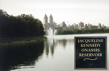 DEP Unveils Signs Renaming Central Park Reservoir As Jacqueline Kennedy Onassis Reservoir