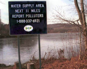 Similar signs will be posted on major roads in the eight counties that contain portions of the watersheds of New York City's upstate reservoirs. The signs will increase awareness of the importance and extensive size of the watershed and will discourage pollution of its streams and reservoirs. The project has been a cooperative effort of the New York City Department of Environmental Protection the New York State Department of Transportation.