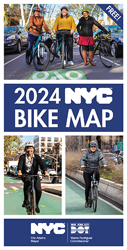 Cover of the 2024 NYC Bike Map featuring multiple women riding bikes.