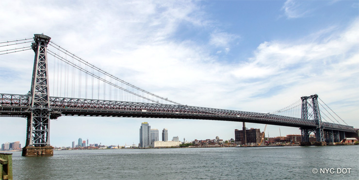 The Williamsburg Bridge expands over the East River