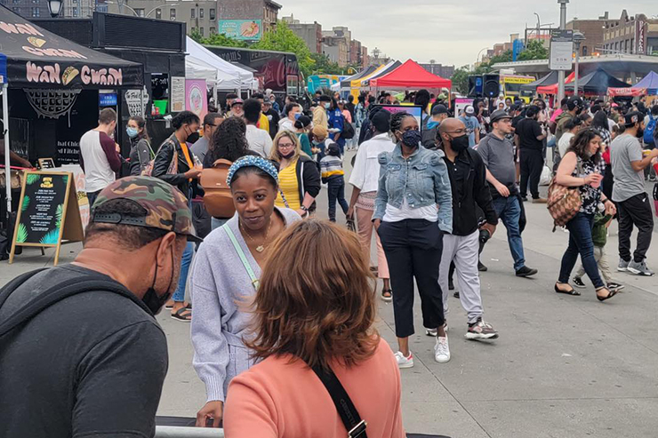 People gather in Fordham Plaza, Bronx for the Bronx Night Market
