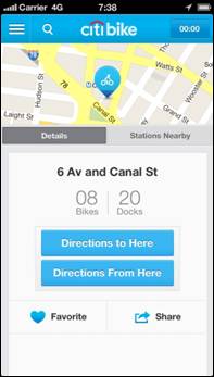 Citi Bike App station view