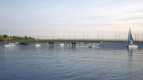 Conceptual renderings of a new, causeway-style bridge design - view from water