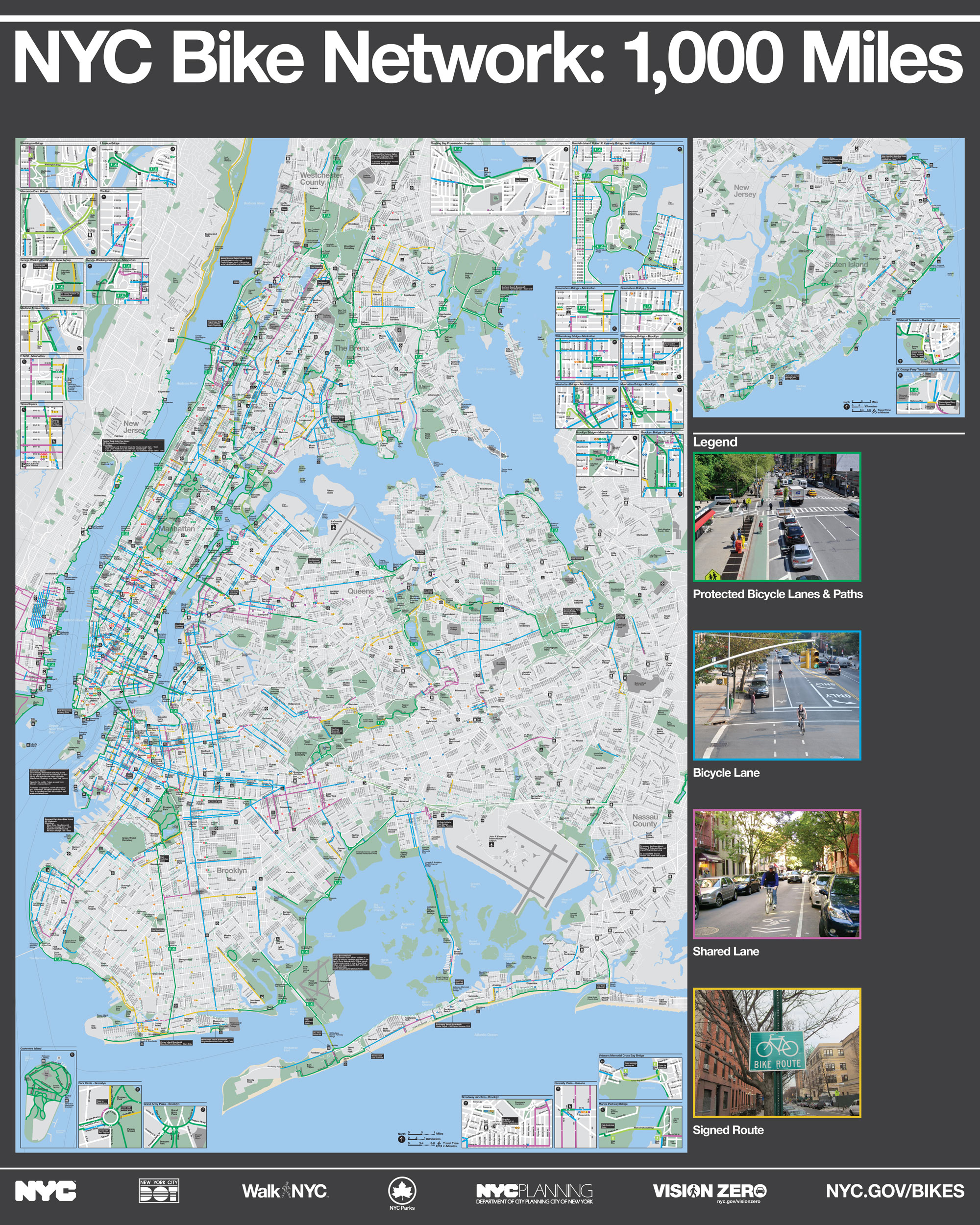 Map of NYC Bike Network - 1000 Miles