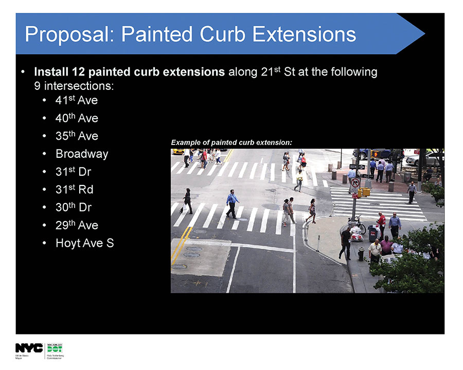Proposed list of 12 painted curb extensions along 21st street