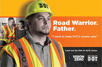 Vision Zero poster. Road Warrior and father.