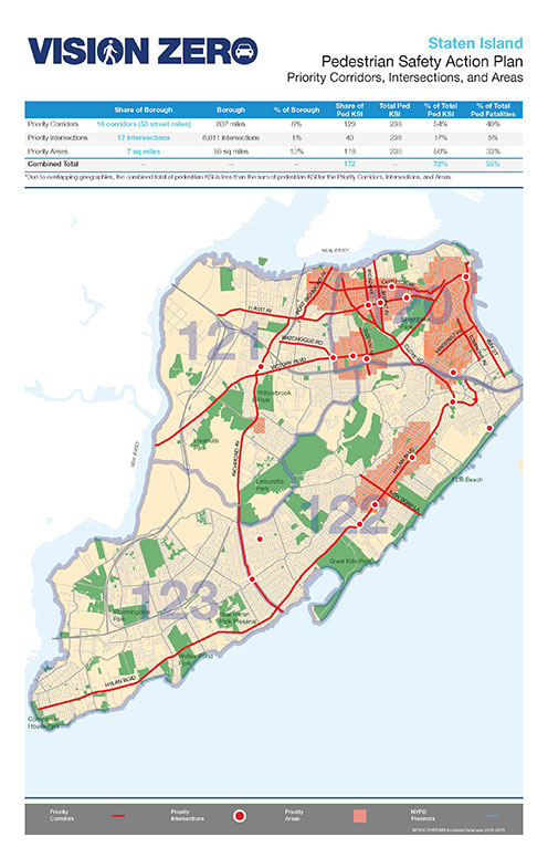 Vision Zero Staten Island Priority Corridors, Intersections and Areas Map