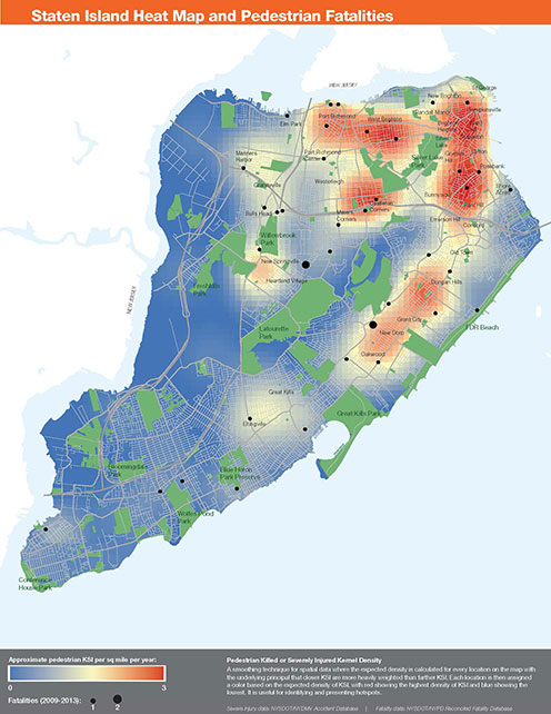 Vision Zero Staten Island Heat Map and Pedestrian Fatalities Map
