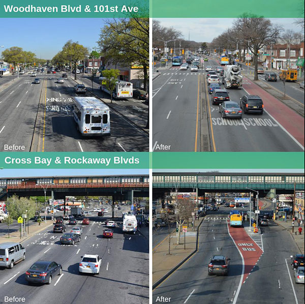 Woodhaven and Cross Bay Boulevards before and after images