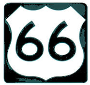 Route 66 road sign. Green and white  background with green lettering.